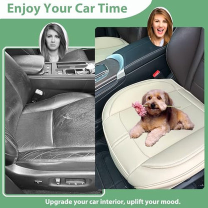 2 Pack Leather Front Car Seat Cover Bottom Only, Anti-slip Padded Seat Cushion, Full Wrap Seat Protector with Storage Function Universal Fit for Most Cars, SUV, Pick-up Trucks (Light Beige) - color: Light Beige