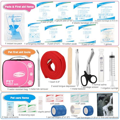 Pet First Aid Kit - Vet-Approved Survival Essentials for Dogs & Cats | Immediate Care Emergency Supplies with Trauma Pad, Tweezers & Bandages | Compact Travel Kit for Home, Camping, Car