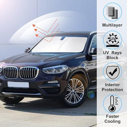 Windshield Sun Shade Custom Fit 2018-2023 2024 2025 2026 BMW X3 Accessories Foldable Sunshade Window Shade Protect Car from Sun Rays & Heat Damage - size: For BMW X3 2018-2026