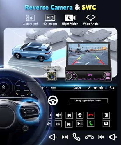7 inch Single Din Flip Out IPS Touchscreen Car Stereo, 1 Din Car Stereo with Bluetooth Car Audio Receivers, Backup Camera, FM Radio/Mirror Link/USB/AUX/TF/Type-C Fast Charging - style: 7 inch+Mirror Link