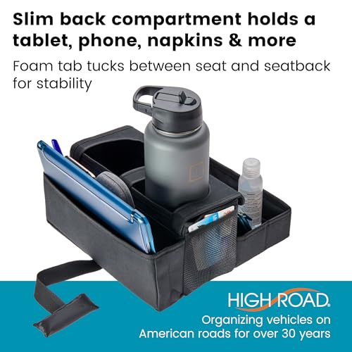 High Road CarHop Jr - Car Organizer with Cup Holders and Storage or Eating Tray for Car - Front Seat Organizer for Drivers and Back Seat Organizer for Kids and Adults