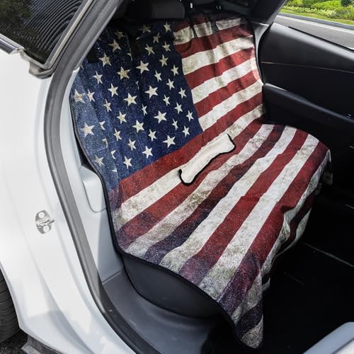 Back Seat Cover for Car Trucks Van SUV, Waterproof Rear Bench Towel Seat Covers for Dogs and Kids, Non-Slip Automotive Backseat Protector, Machine Washable (Bench Flag) - color: Bench Flag