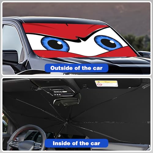 Upgraded Car Windshield Sun Shade Umbrella, Car Shade Front Windshield Sun Shade, Foldable Umbrella for Block UV Rays & Sun Heat Protection, 57"X31" - color: Red