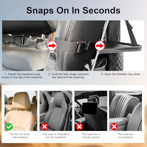 Car Seat Organizer with Foldable Table Tray - 11 Storage Pockets PU Leather Backseat Organizer with Tablet Holder, Seat Back Protector Kick Mat for Kids Family Road Trip Accessories (Black) - size: 1 Pack