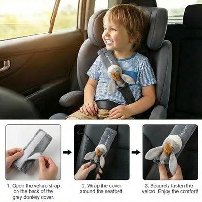 UNICOLD 2-Pack Ultra-Soft Short Plush Seatbelt Cover, Cute Animal Edition – Cloud-Like Shoulder Pad for a Comfy Ride for Adults & Kids (G-Donkey) - style: G-Donkey