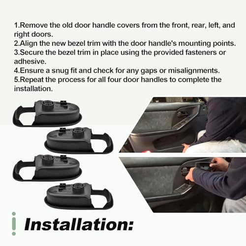 4Pcs Interior Door Handle Set Left Right Front Rear Black Cover Bezel Trim Kit Compatible with 2001-2006 Hyundai Elantra Replace 82621-2D000 82611-2D000 826112D000 826212D000