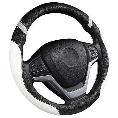 Steering Wheel Cover for Women Leather Universal Steering Wheel Cover for Car 15 inch (White) - color: White