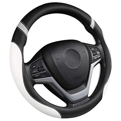 Steering Wheel Cover for Women Leather Universal Steering Wheel Cover for Car 15 inch (White) - color: White