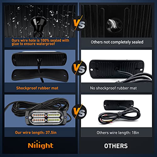 Nilight 4PCS 24LED Emergency Strobe lights 12V 24V Amber White Surface Mount Grille Hazard Safety Warning Lights Sync Feature Side Flashing Marker Flash for Car Truck Campers - color: Amber White