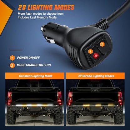 Nilight 60 Inch Truck Tailgate Strobe Light Strip Tail Emergency Bar Rear Window Warning Lamp Ultra-Bright Double Row 360 LED for Pickup Trailers Construction Vehicles Car SUV, Amber White - color: 60" Tailgte Strobe Amber White