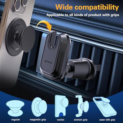 pop-tech Car Vent Phone Mount for Thick Socket Grip, Air Vent Clip Phone Holder Compatible with Magsafe Wallet Black & iPhone Samsung Card Holder, Cellphone Stand with Sticky Adhesive
