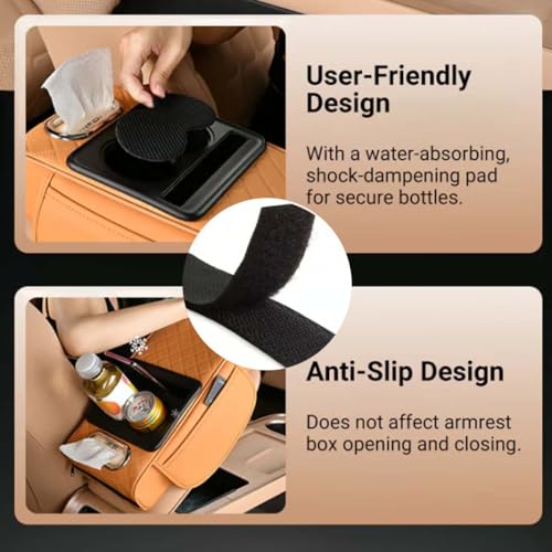 2026 Multifunctional PU Leather Car Armrest Box Mat,5-in-1 Center Console Cover with Cup Holder with 2 Storage Bags,Tissue Box Slot, Phone Slot,Universal Car Armrest Storage Bag (Red) - color: Red