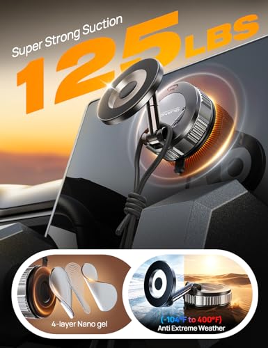 Upgraded Magnetic Car Phone Holder for Magsafe, 360° Adjustable Vacuum Suction Car Phone Mount [98 LBs Suction], Phone Holders for Your Car Fit Phone 17 Pro Max 16 15 14 13 12