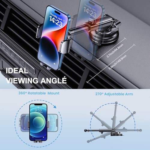 TICILFO Phone Mount for Car Phone Holder [Military-Grade Suction & Stable Clip] Car Phone Holder Mount Windshield Dashboard Air Vent Universal Automobile Mount Fit for All Dash Mounting Kits iPhone - style: Modle-B