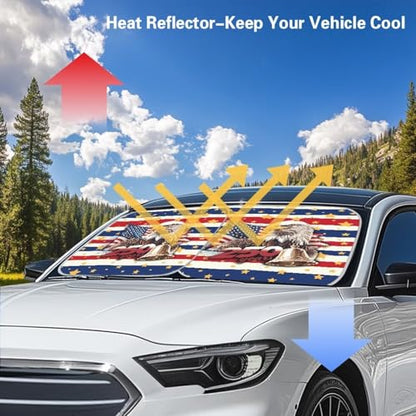 AFPANQZ 250th Eagle Stripe 2 Pcs Car Sunshade Auto Wind Shield Folding Front Window Sun Shade for Windshield Visor, UV Sun and Heat Reflector Universal Fit SUVs Trucks - color: 250th Eagle Stripe