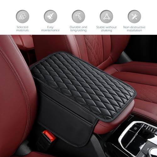 Car Center Console Cover, Leather Auto Arm Rest Cover with Side Storage Bags, Wear-Resistant Storage-Enabled Console Pad, Universal for Most Cars, Trucks and Vans (Black) - color: Black