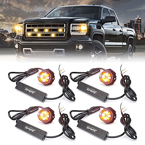 Xprite Hideaway Strobe Lights White Amber LED Strobe Light Kit with 14 Flash Patterns Grill Strobe Lights for Trucks Surface Mount Headlight Taillight Emergency Warning for Work and Tow Vehicles -4PCS - color: White&Amber, size: 4pcs