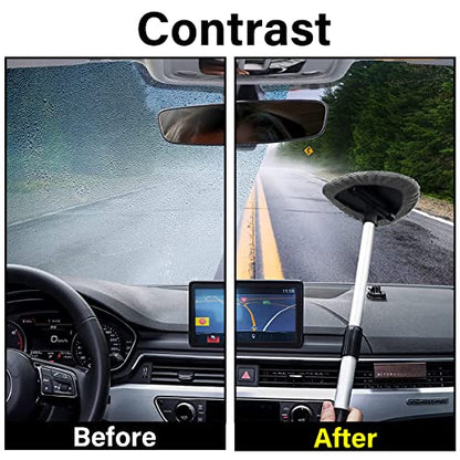 Windshield Cleaning Tool, Car Window Cleaner with 4 Washable Reusable Microfiber Pads, Extendable Long Handle Glass Wiper Cleaning Kit, Auto Accessories Universal for Office and Home (Gray) - color: Gray