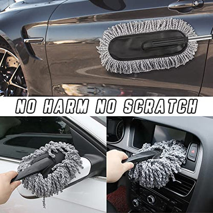 Microfiber Car Duster Cleaning and Car Dash Brush Supplies for Dashboard Exterior Dust Interior Cleaner with Long Retractable Handle to Trap Dust and Pollen for Cars Truck Bike RV Boats Motorcycle - size: 2 pcs