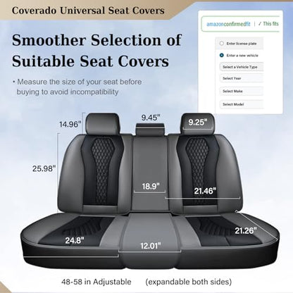 Coverado Car Seat Covers, Back Car Seat Cover, 3-Pieces Leather Seat Cover, Luxury Car Seat Cushion, Luxury Seat Cover Seat Protector Universal Most Cars Trucks SUV - color: Gray/Black, size: Back Seat Cover