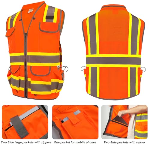 HYCOPROT Reflective Safety Vest Class 2 High Visibility Heavy Duty Construction Vest with Padded Neck,Meet ANSI/ISEA Standard - color: Orange, size: 3X-Large