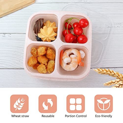 Finorder 6 Pack Snack Containers, Wheat Straw Fiber 4 Compartment Reusable Bento Lunch Box, Meal Prep Lunch Containers for Adults, Food Containers for Picnic, Office and Travel - color: Wheat straw-6pack