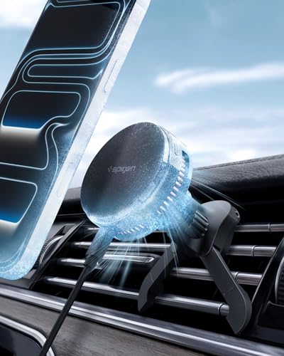 Spigen Cryomax MagFit Qi2.2 25W MagSafe Car Mount Wireless Charger [Ultra-Fast Charging Function w/Active Peltier Cooling] (Requires 45W Charging Adapter) Compatible with iPhone 17 16 15 14 13 Series - size: 25W Qi 2.2 Peltier Cooling