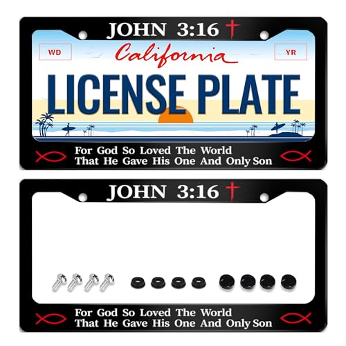 2Pcs John 3:16 Christian Religious License Plate Frame for God So Loved The World for Car Decorative Parts License Plate for Standard Us Canada License Plate Holder 12x6 Inch - color: John 3:16 Christian Religious 2pcs, size: One size