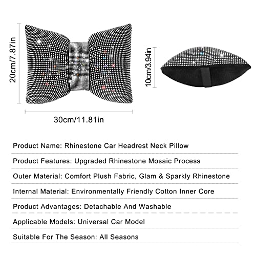 surpassme 2PCS Rhinestone Car Headrest Neck Pillow for Driving with Bling Bling Crystal Bow Pillow Car Accessories for Women (Silver/White) - color: 2 White Pillows