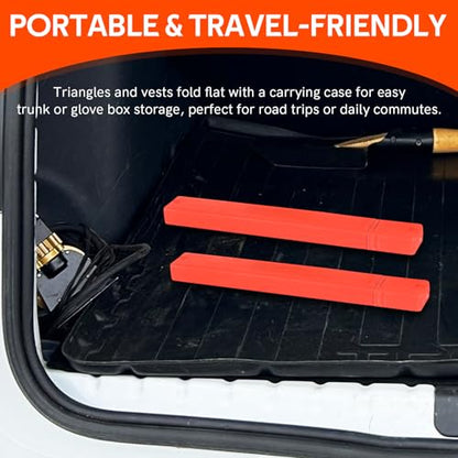 MYFULLY 2 Pack Emergency Warning Triangle and Reflective Safety Vest Set – Foldable Reflective Roadside Triangles, Essential Car Emergency Kit for Vehicle Breakdowns and Road Safety