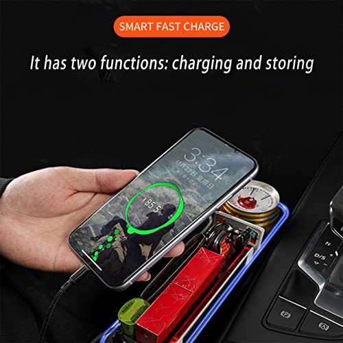 Car Seat Gap Filler Organizer, 2 Pack Multifunctional Car Seat Organizer, 7 Colours Changing LED Car Seat Seam Filler, Auto Console Side Storage Box with Cup Holders (beige) - color: beige