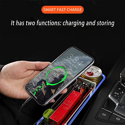 Car Seat Gap Filler Organizer, 2 Pack Multifunctional Car Seat Organizer, 7 Colours Changing LED Car Seat Seam Filler, Auto Console Side Storage Box with Cup Holders(BLACK) - color: BLACK