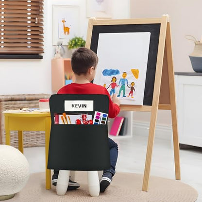 24 Pack Chair Pockets for Classrooms, 16 x 19 inch Pocket Chart Back of Chair Organizer for Kids with Name Slot, Seat Sacks for Classroom Chairs Seat Storage (Black, 24Pack)