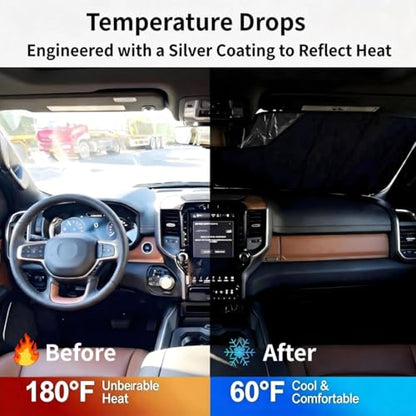 Upgraded Sunshade, Improved UV Protection Fabric, Foldable Front Sun Shade, Custom Accessories (for Dodge RAM 2010-2026) - size: For Dodge Ram 2010-2026