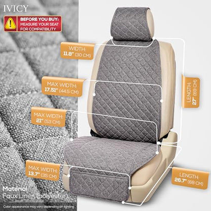 IVICY Faux Linen Front Car Seat Cover – Durable, Non-Slip Seat Protector for Cars – 1 Unit, Cool Gray - color: GRAY HYB LN