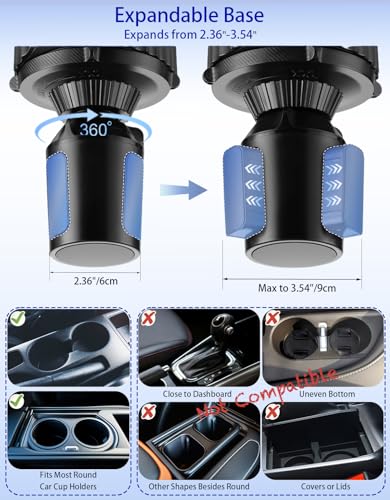 Car Cup Holder Tray - 4 in 1 Adjustable Car Cup Holder Expander with Food Tray Table and Phone Mount 360° Swivel for All Purpose, Automotive Essentials for Driver and Front Passenger