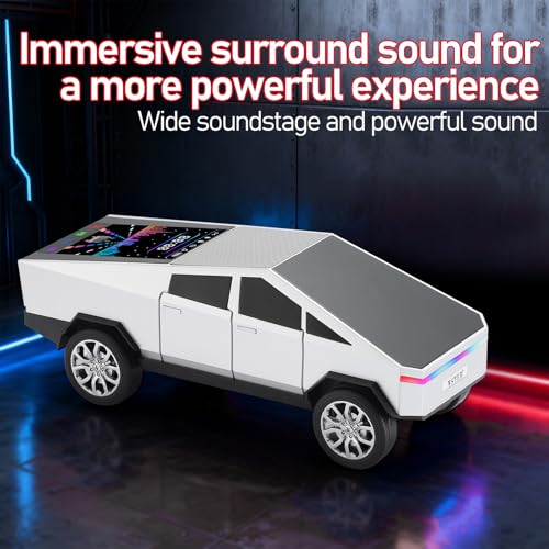 WSTER WS-580 Futuristic Pickup Truck Bluetooth Replica Speaker with LED Display Screen TWS, FM, USB/TF, LED Headlights, Mic, Practical Gift for Car Model Fans, Audio Users & Tech Hobbyists (Silver) - color: Silver