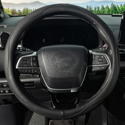 KAFEEK Steering Wheel Cover for Men Women, Universal 15 inch Microfiber Leather with Non-Slip Rubber Lining, Breathable Car Wheel Protector, Odorless, Durable, Black - color: black