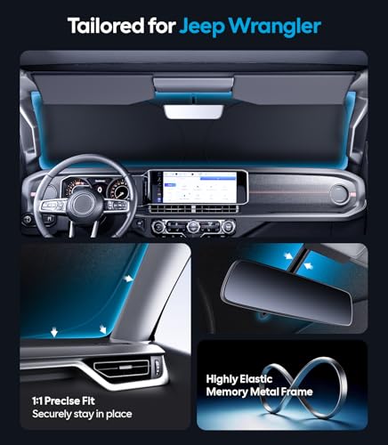 Wigoo for Jeep Wrangler Windshield Sunshade [OEM Design, 100% Sun Blockage] Foldable Heat Insulation Sun Shade with Storage Bag, for Jeep Wrangler (2018-2026), Silver Coating - size: for Jeep Wrangler(2018-2026)