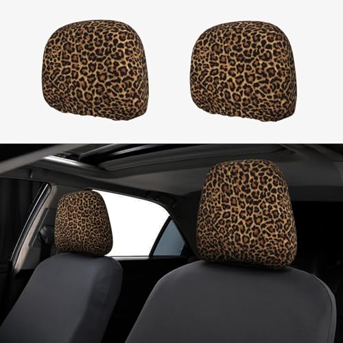 2pcs Car Headrest Covers for Truck SUV Van Brown Leopard Print Head Rest Wrap Protection Classical Universal Seat Head Rest Protector for Men Women - color: Leopard in Brown