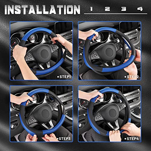 SEG Direct Car Steering Wheel Cover Universal Standard Size 14.5-15 inch, Black and Blue Microfiber Leather - color: Black and Blue, size: Standard size[14 1/2''-15'']