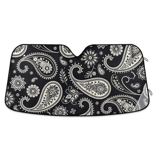 Burbuja Front Windshield Sun Shade, Paisley on Black Foldable Car Sun Visor Block UC Rays and Heat, Keep Your Vehicle Cool for SUV Trucks, 57x31.5 in - color: Paisley, size: Large - 57" x 31.5"