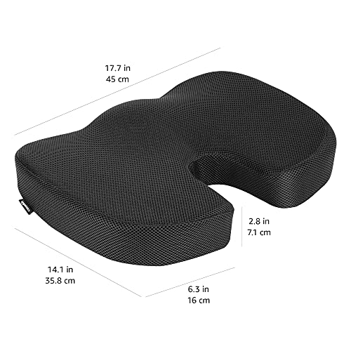 Amazon Basics Comfortable Seat Cushion for Office Chairs, Enhanced Memory Foam with Cooling Gel, Non-Slip, Long Sitting Support, Black - size: Seat Cushion, style: Memory Foam