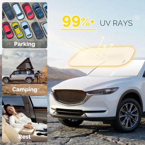 Car Windshield Sun Shade Compatible with 2017-2023 2024 2025 2026 Mazda CX-5 CX5 Accessories Sport, Touring, Grand Touring, 4 Door Crossover Foldable Sunshade Custom Windshield Sun Visor - size: For 2017-2026 Mazda Cx-5