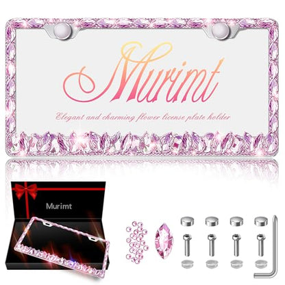 Bling License Plate Frame 1 Pack Rhinestone Bedazzled License Plate Over | Holder Sparkly Diamond Glitter Stainless Steel Frame（CPJ-03-Pink 1 Pack） - color: CPJ-03-Pink 1 pack