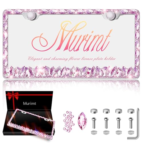 Bling License Plate Frame 1 Pack Rhinestone Bedazzled License Plate Over | Holder Sparkly Diamond Glitter Stainless Steel Frame（CPJ-03-Pink 1 Pack） - color: CPJ-03-Pink 1 pack