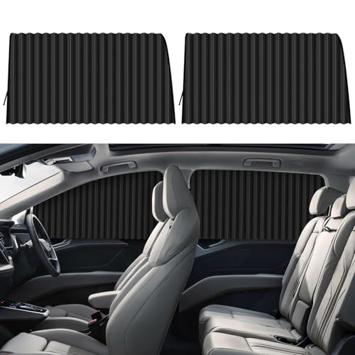 ZATOOTO Car Side Window Sun Shades - Privacy Magnetic Black 2 Pcs Covers Blinds Curtains - Auto Accessories Sunshades Keeps Cooler Screen for Baby Sleeping - color: Black Faux Silk Louvered–Rear 2PCS