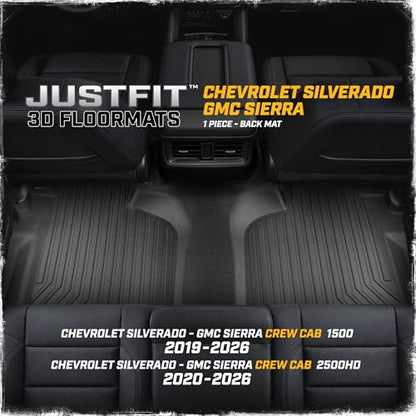 CAT® JustFit™ 3D Custom Fit Bench Floor Mat for 2019-2026 Chevrolet Silverado 1500/GMC Sierra 1500 & 2020-2026 Chevy Silverado/GMC Sierra 2500HD/3500HD Crew Cab Rear Floor Liner Laser Measured - style: Chevy Silverado (2019–2026) / GMC Sierra (2020–2026)