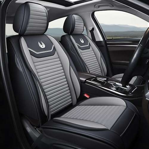OASIS AUTO Car Seat Covers Full Set Premium Waterproof Full Coverage Faux Leather Luxury Universal Fit for SUV, Sedan, Pick-up Truck, Premium Interior Protectors (OD-008 Gray) - color: Gray