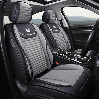 OASIS AUTO Car Seat Covers Full Set Premium Waterproof Full Coverage Faux Leather Luxury Universal Fit for SUV, Sedan, Pick-up Truck, Premium Interior Protectors (OD-008 Gray) - color: Gray